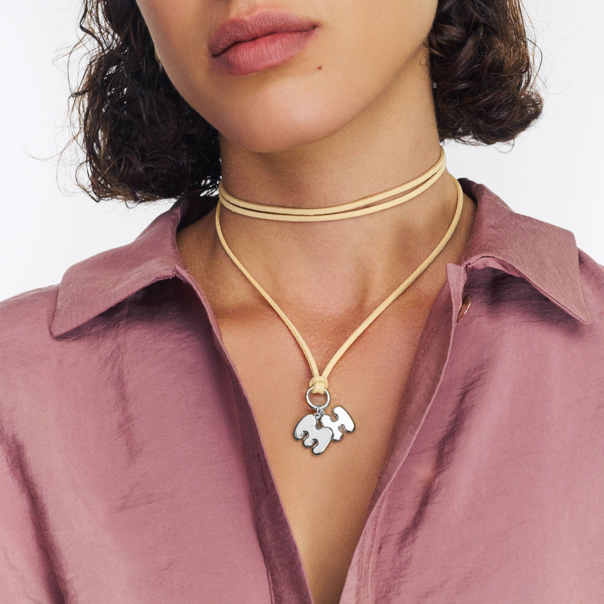 Latte Beige Bubble Initial Necklace - Silver-3 product photo