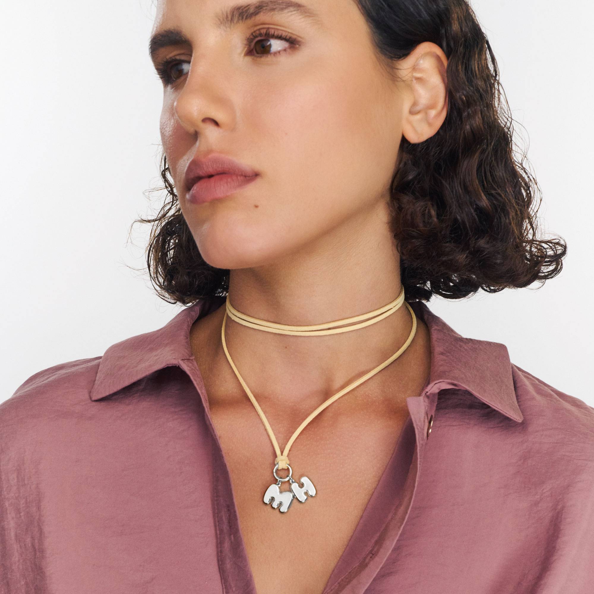 Latte Beige Bubble Initial Necklace - Silver-4 product photo