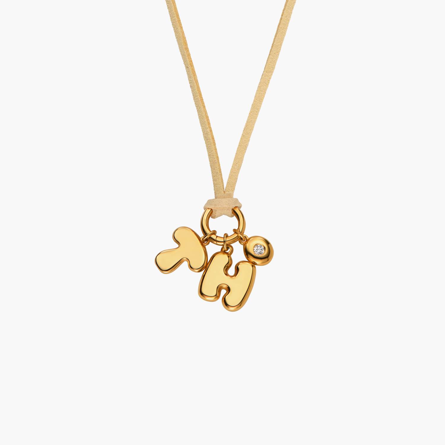 Latte Beige Bubble Initial Necklace with Diamond - Gold Vermeil