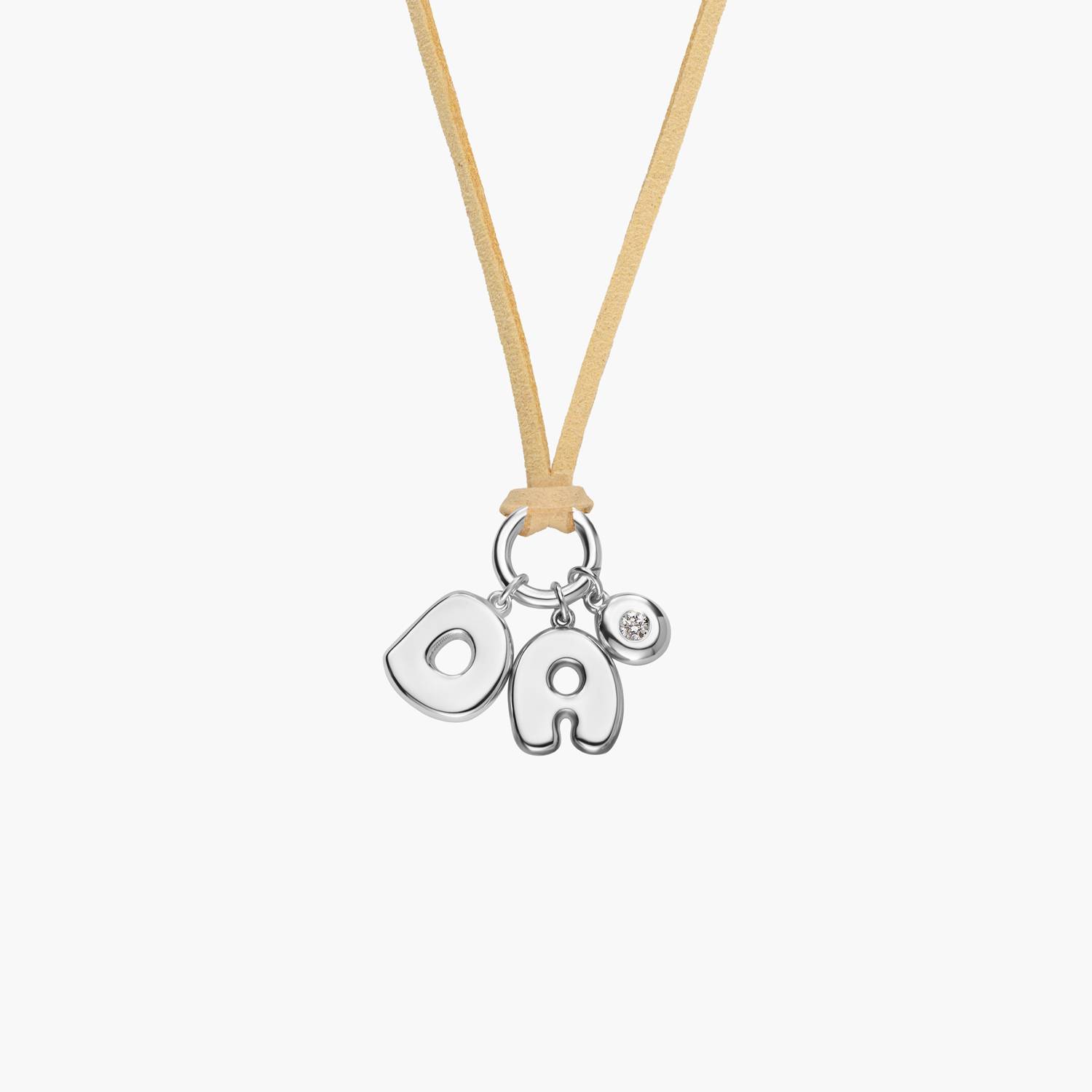 Latte Beige Bubble Initial Necklace with Diamond - Silver-4 product photo
