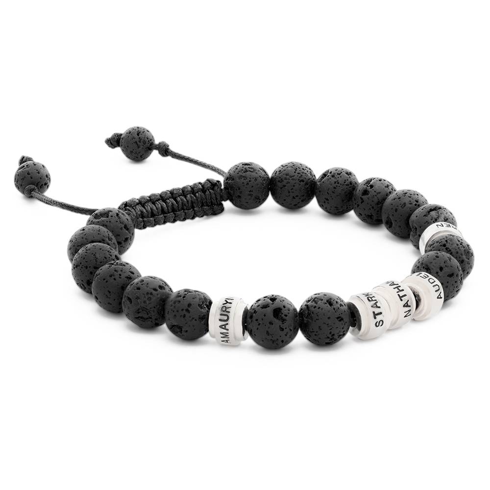 Mens Beaded Bracelets with Names - Lava Stones & Custom Beads Bracelet - Valentines Day Gifts for Him - Mens Engraved Bracelet - Dad Bracelet
