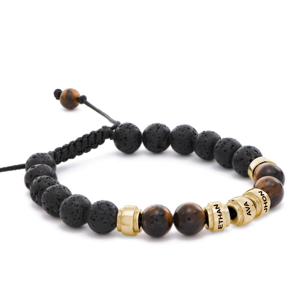 Lava Stones & Tiger Eye Stones - Gold Men's Beaded Bracelet-2 product photo