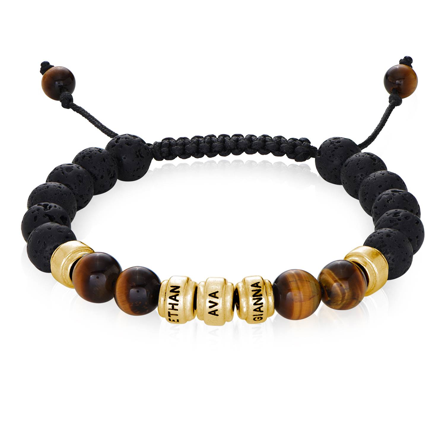 Lava Stones & Tiger Eye Stones - Gold Men's Beaded Bracelet-1 product photo