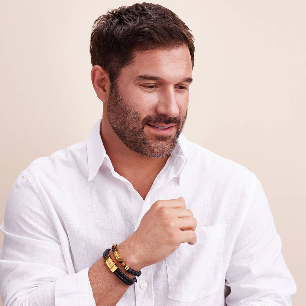 Lava Stones & Tiger Eye Stones - Gold Men's Beaded Bracelet-5 product photo