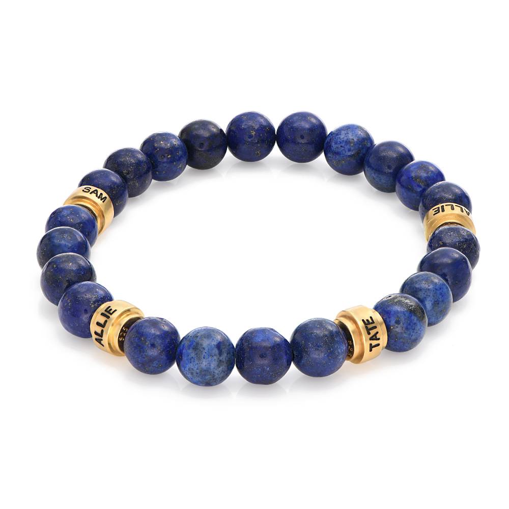 Personalized Lapis Bracelet for Men with Gold Beads-1 product photo