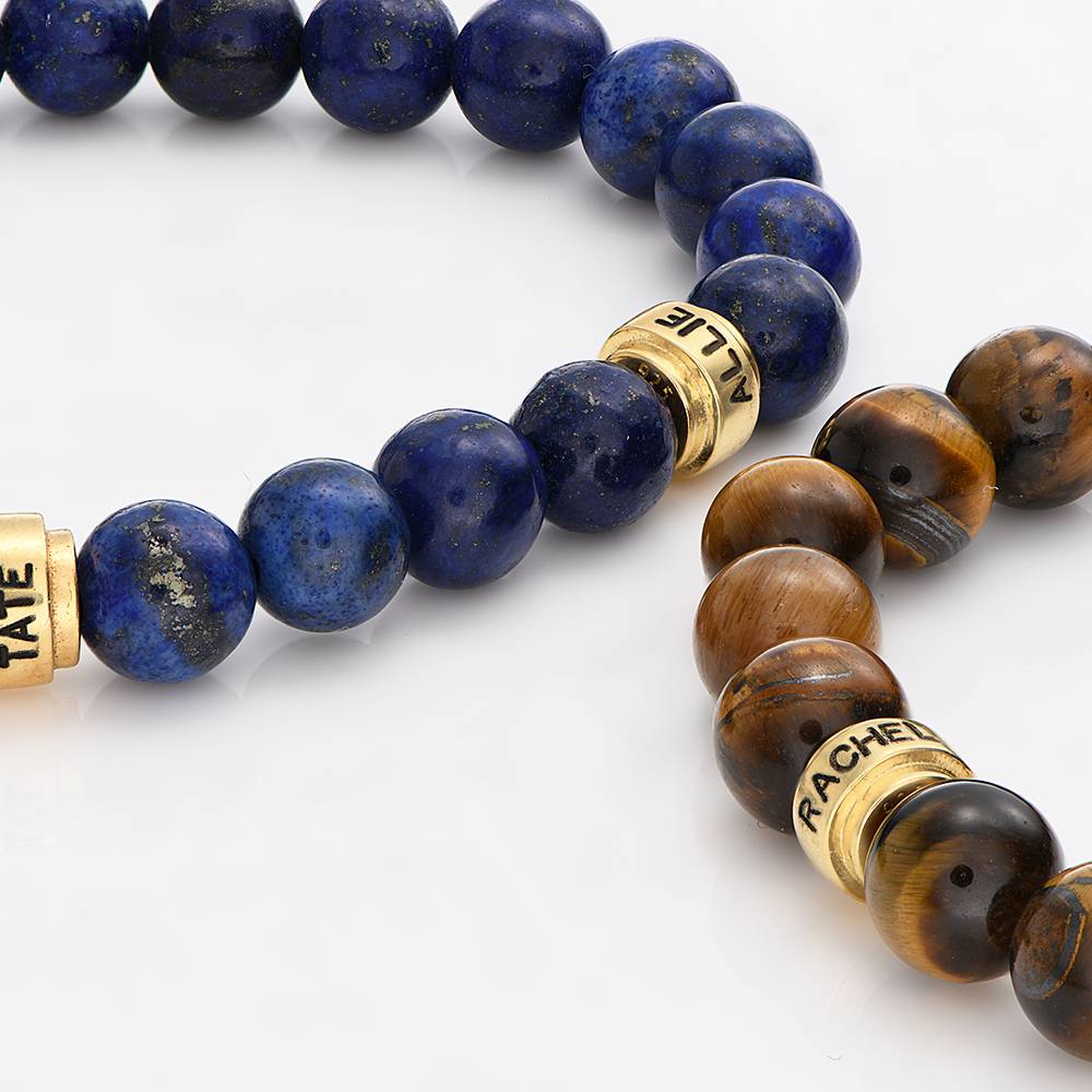 Personalized Lapis Bracelet for Men with Gold Beads-3 product photo