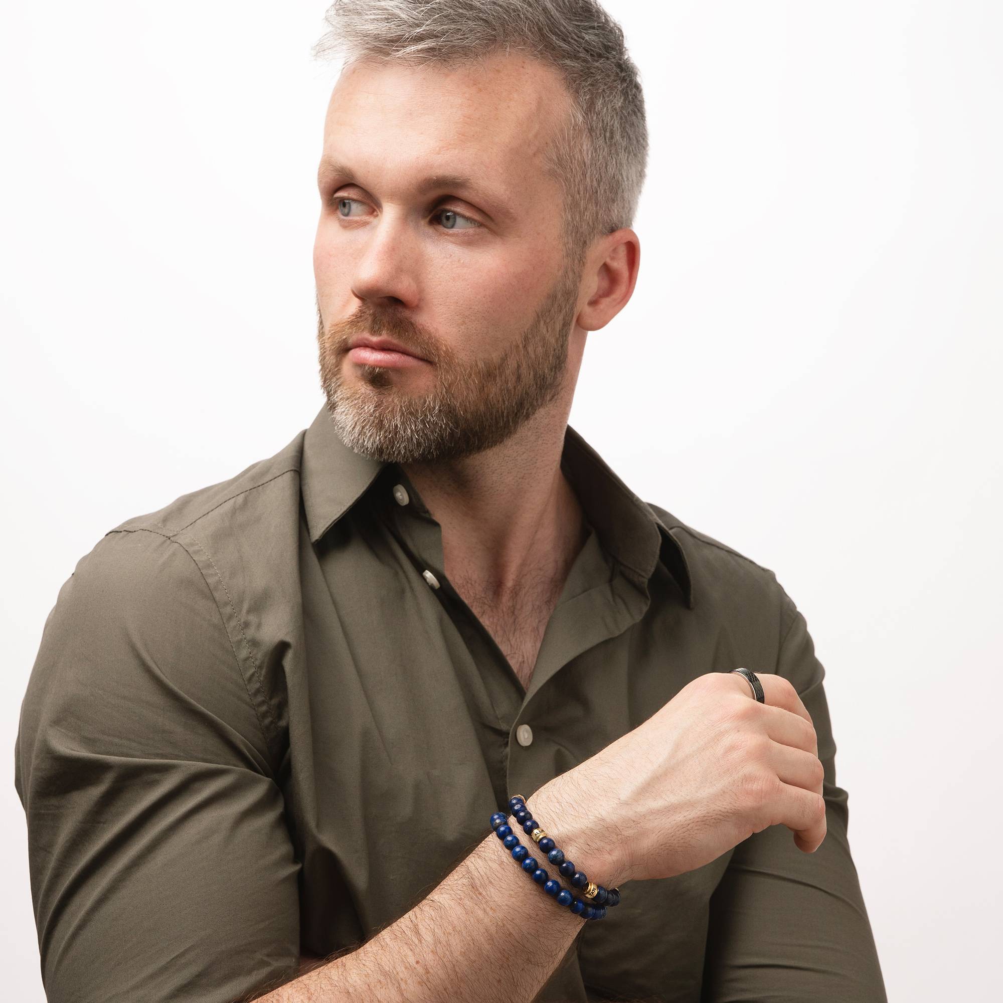 Personalized Lapis Bracelet for Men with Gold Beads-4 product photo