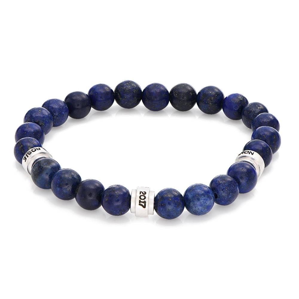 Leo Personalized Lapis Bracelet for Men with Sterling Silver Beads-2 Leo Personalized Lapis Bracelet for Men with Sterling Silver Beads-2 product photo