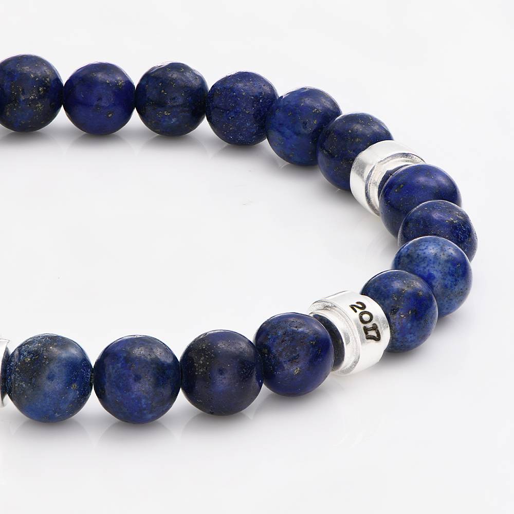 Leo Personalized Lapis Bracelet for Men with Sterling Silver Beads-1 Leo Personalized Lapis Bracelet for Men with Sterling Silver Beads-1 product photo