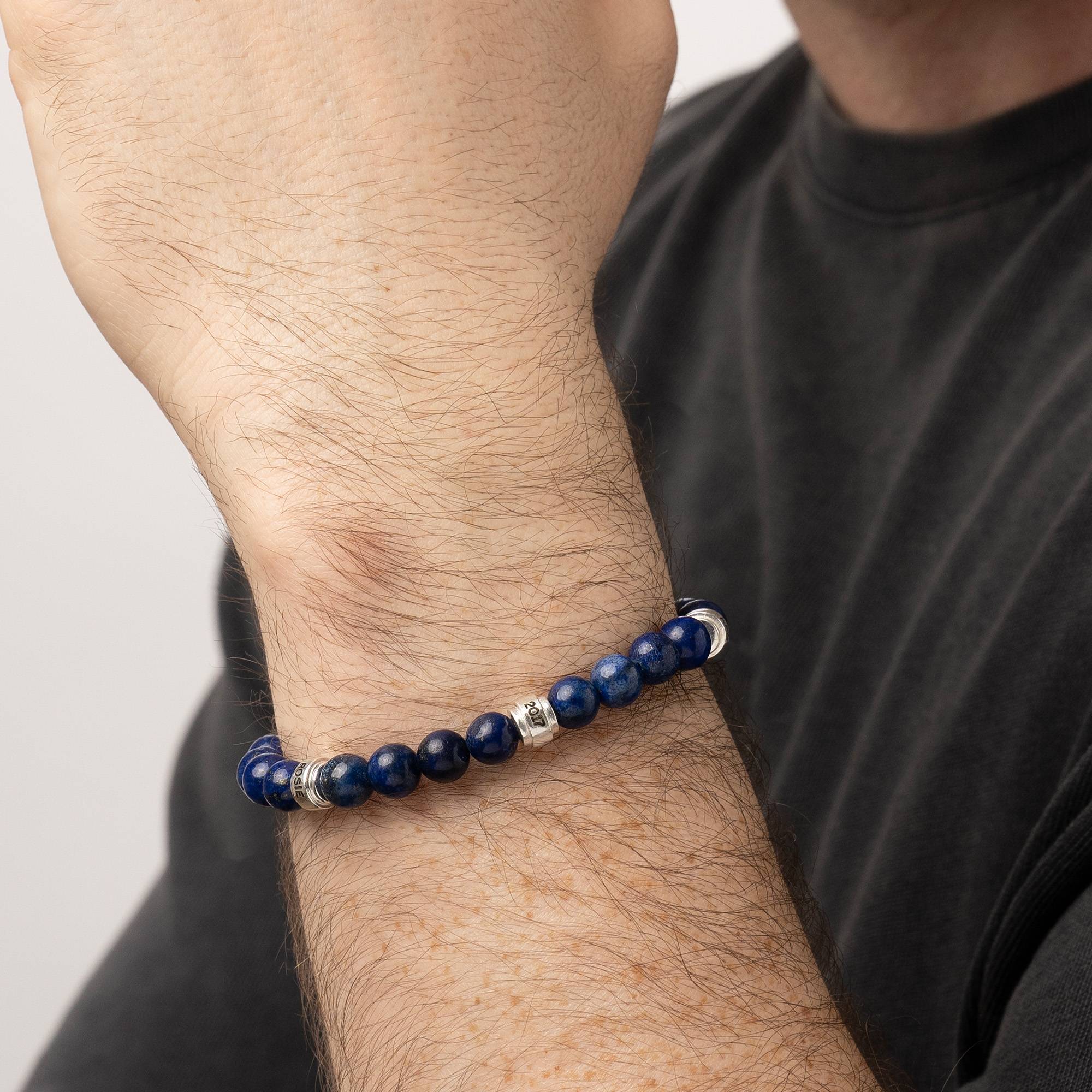Leo Personalized Lapis Bracelet for Men with Sterling Silver Beads-3 Leo Personalized Lapis Bracelet for Men with Sterling Silver Beads-3 product photo