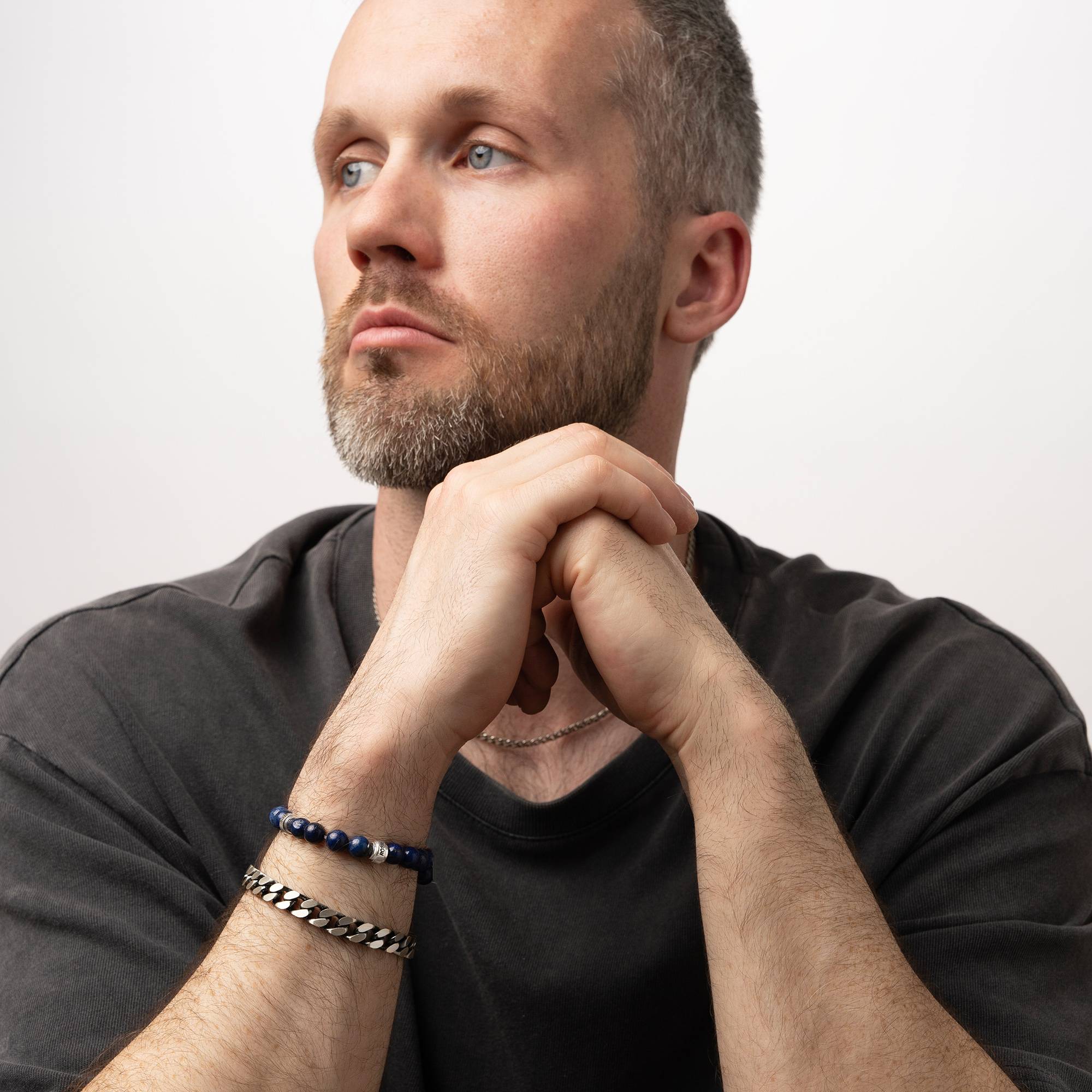 Leo Personalized Lapis Bracelet for Men with Sterling Silver Beads-4 Leo Personalized Lapis Bracelet for Men with Sterling Silver Beads-4 product photo