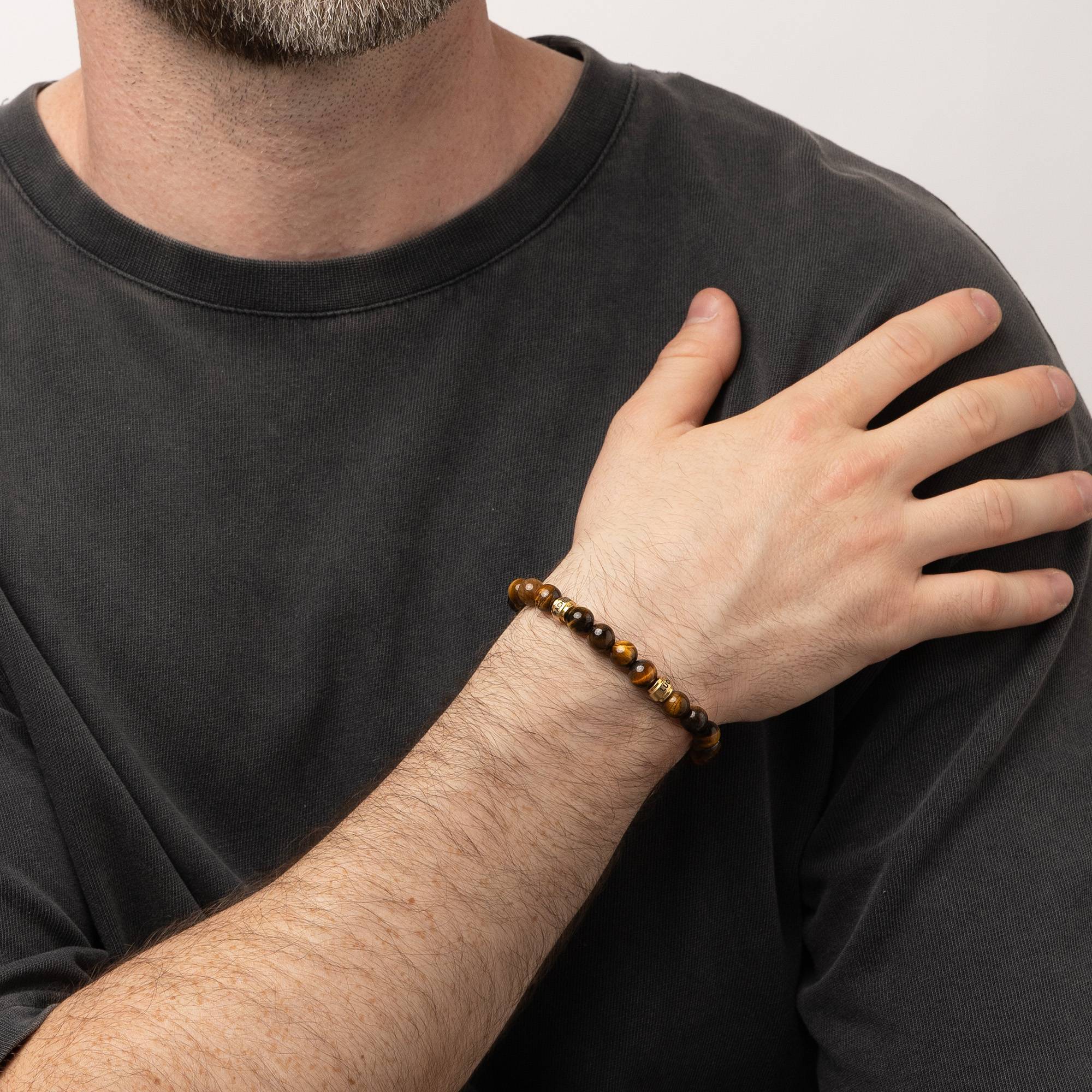 Personalized Tiger Eye Bracelet for Men - Gold-3 product photo