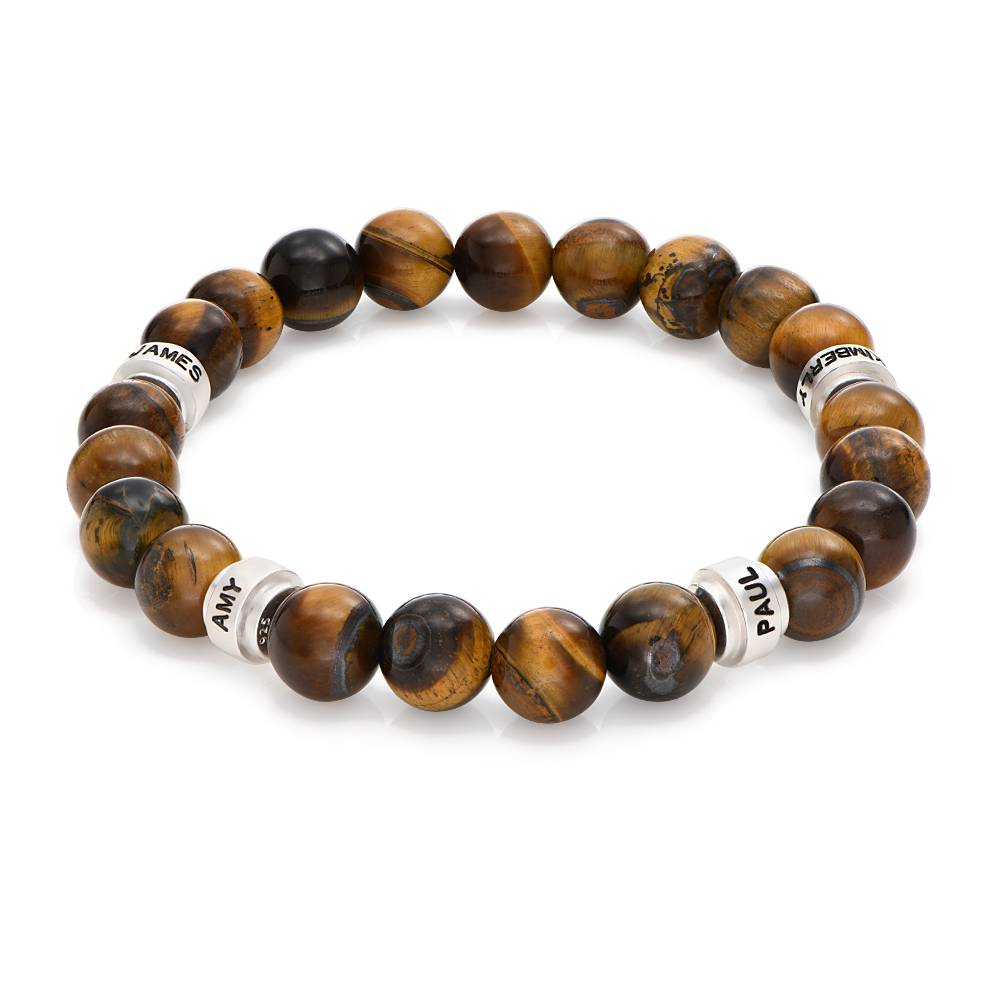 Leo Personalized Tiger Eye Bracelet for Men with Sterling Silver Beads-3 product photo