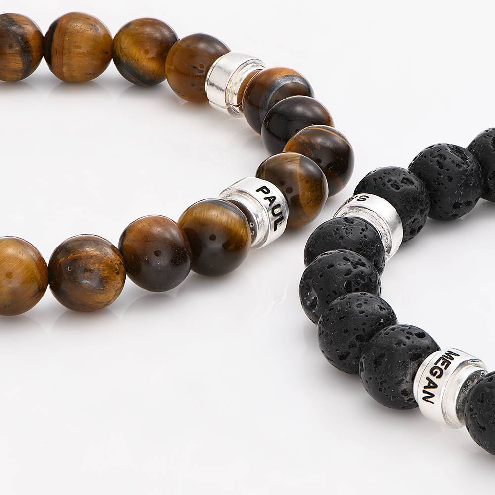 Leo Personalized Tiger Eye Bracelet for Men with Sterling Silver Beads-1 Leo Personalized Tiger Eye Bracelet for Men with Sterling Silver Beads-1 product photo