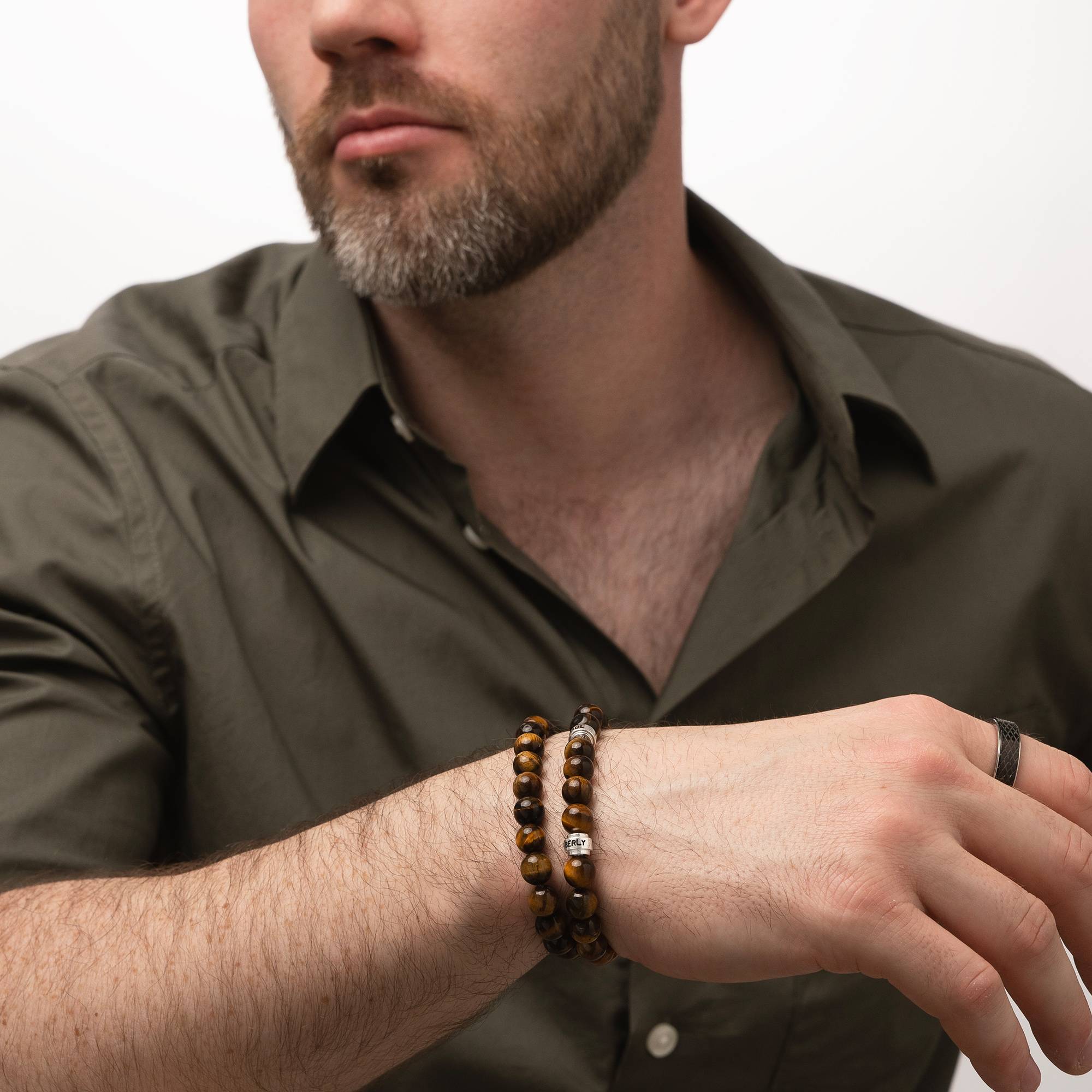 Leo Personalized Tiger Eye Bracelet for Men with Sterling Silver Beads-4 Leo Personalized Tiger Eye Bracelet for Men with Sterling Silver Beads-4 product photo