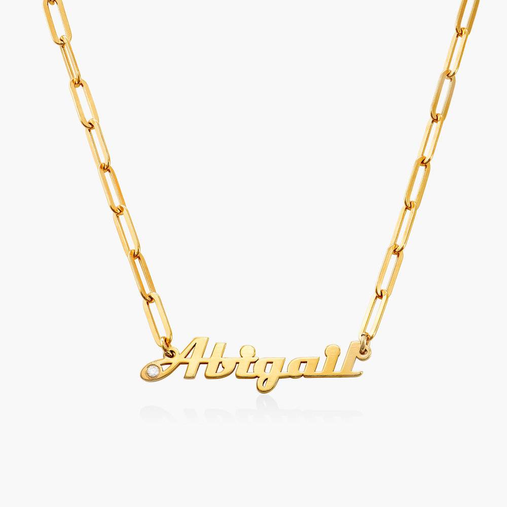 Link Chain Name Necklace with Diamond - Gold Vermeil