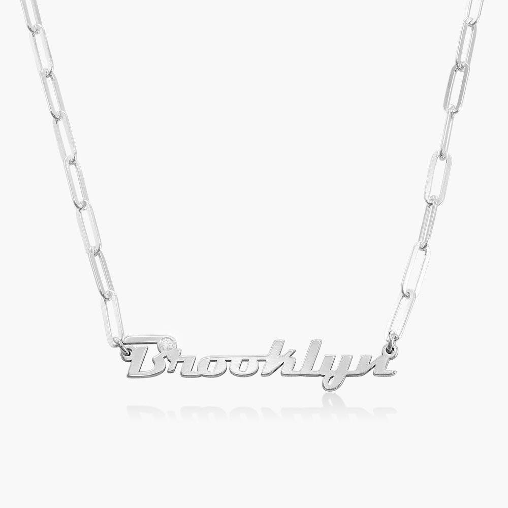 Link Chain Name Necklace with Diamond - Sterling Silver