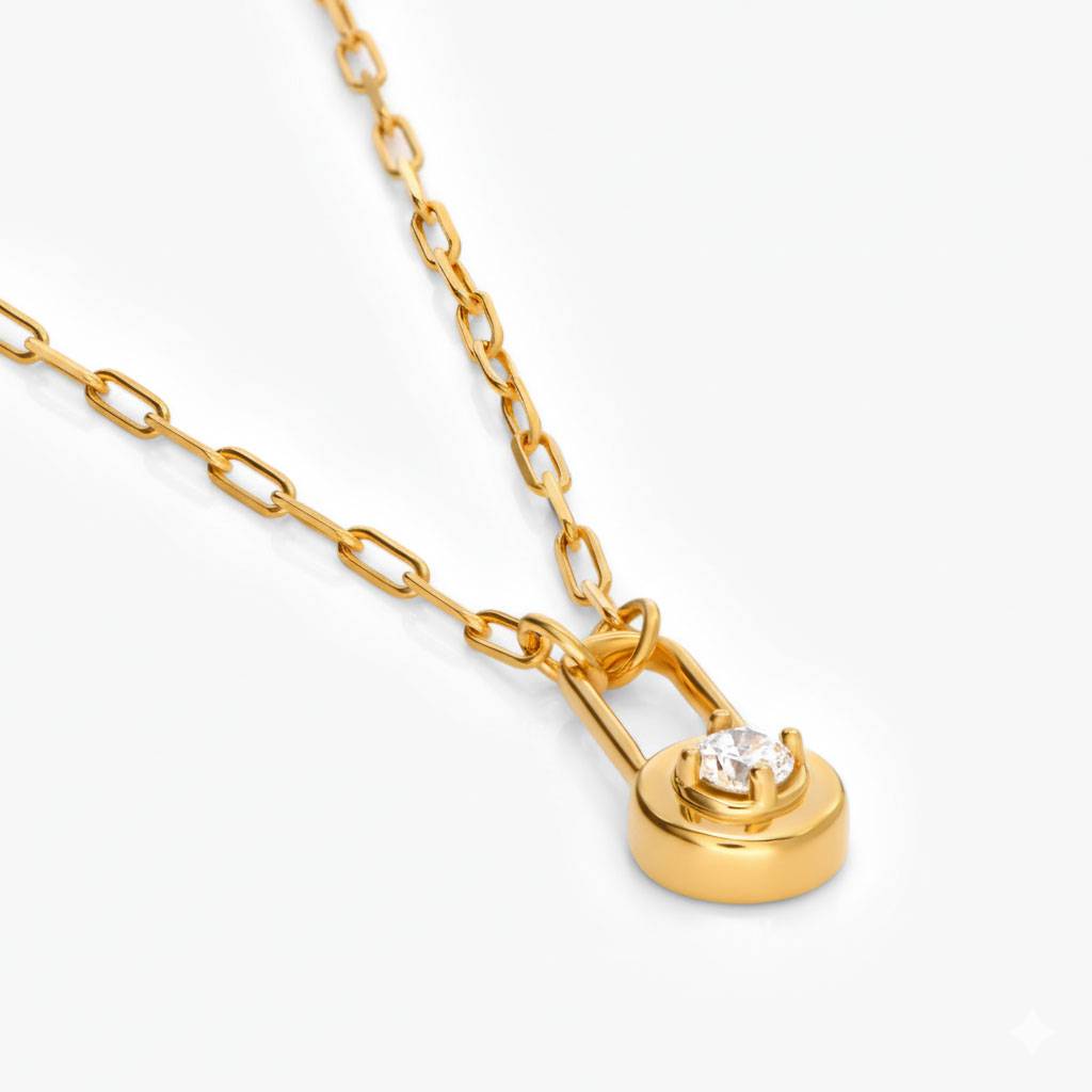 Lock & Luna charm with Round cut Moissanite - Gold Vermeil-2 product photo