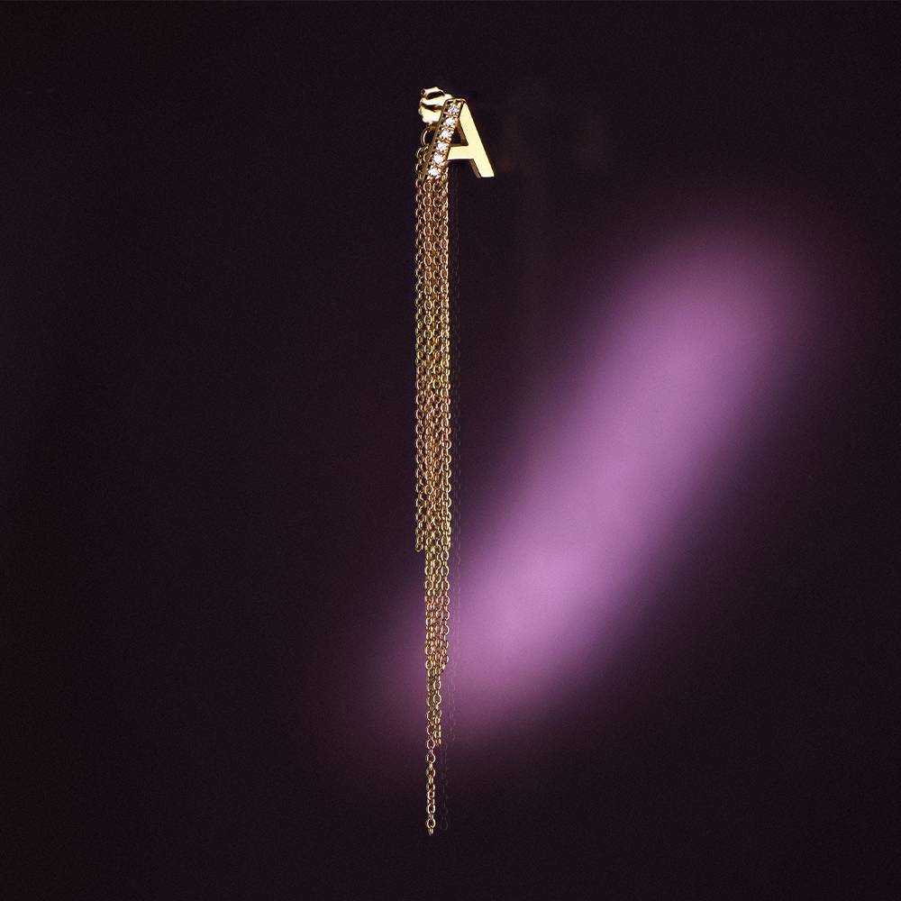 Long Tassel with Diamond Initials - 14k Solid Gold-1 product photo