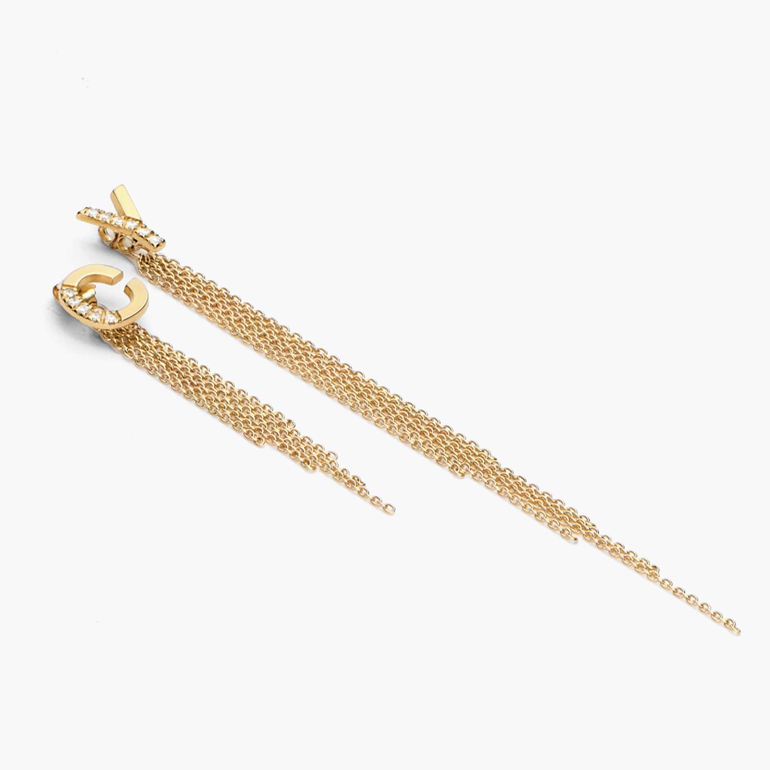 Long Tassel with Diamond Initials - 14k Solid Gold-3 product photo