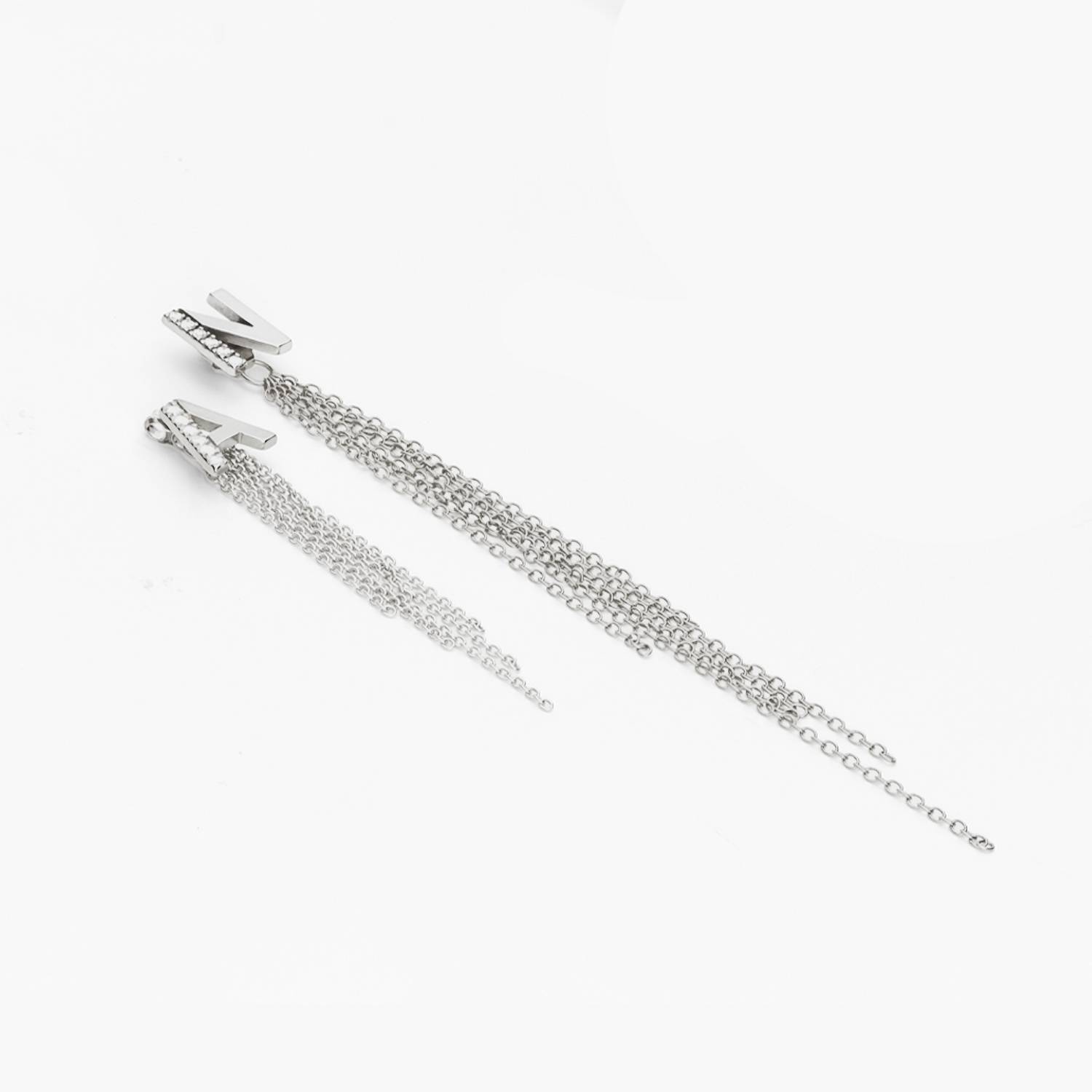 Long Tassel with Diamond Initials - Silver-2 product photo