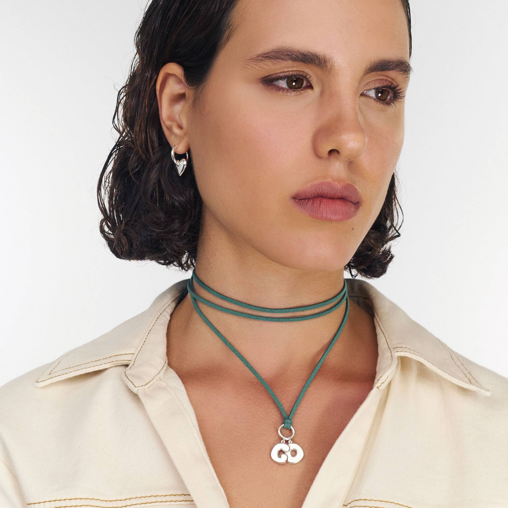 Matcha Green Bubble Initial Necklace - Silver-2 product photo