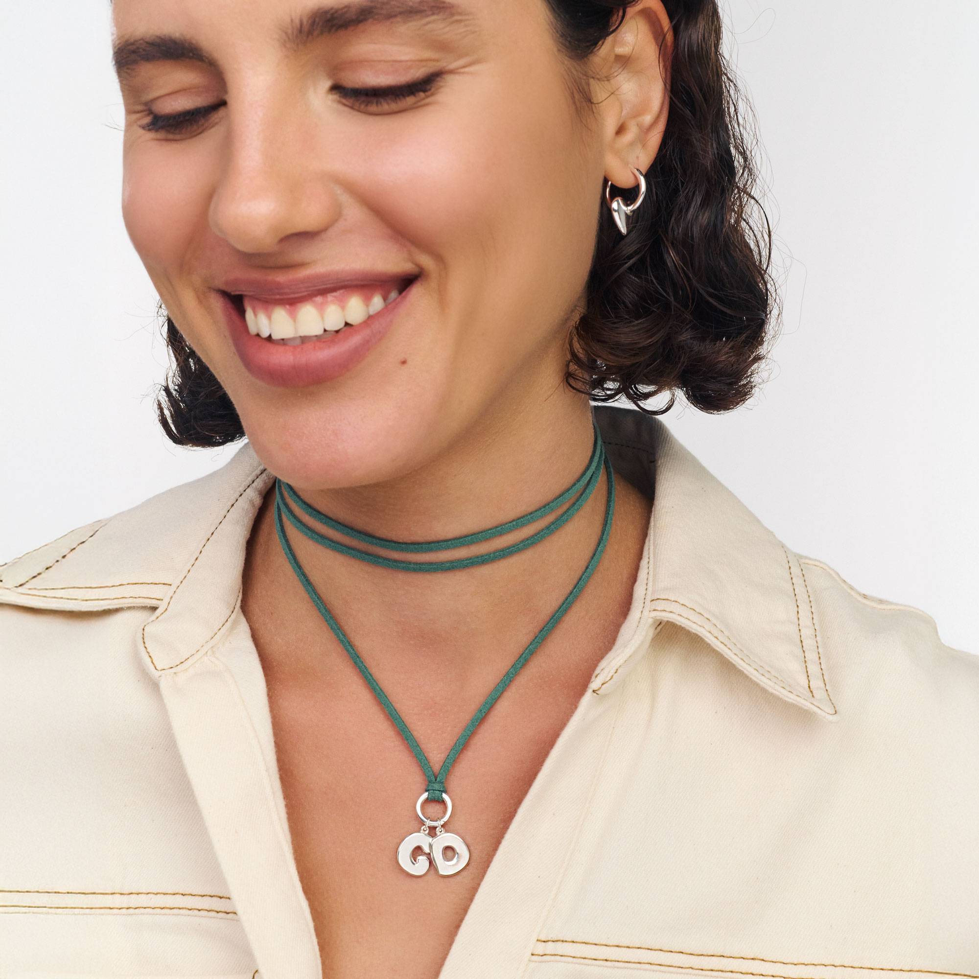 Matcha Green Bubble Initial Necklace - Silver-4 product photo