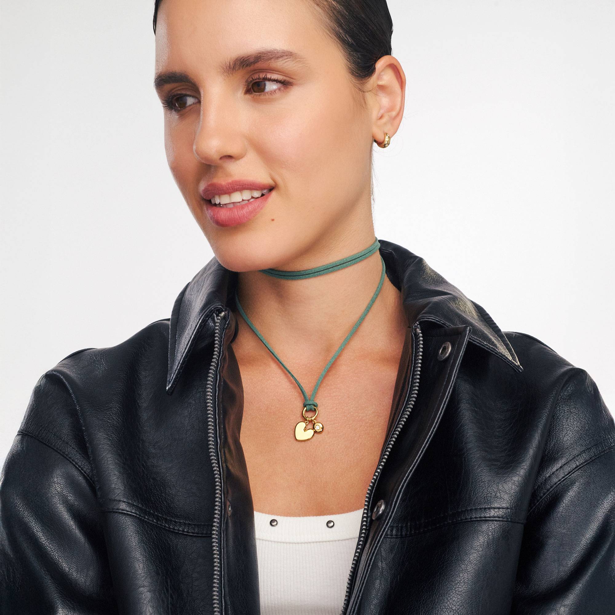 Matcha Green Bubble Initial Necklace with Diamond - Gold Vermeil-2 product photo