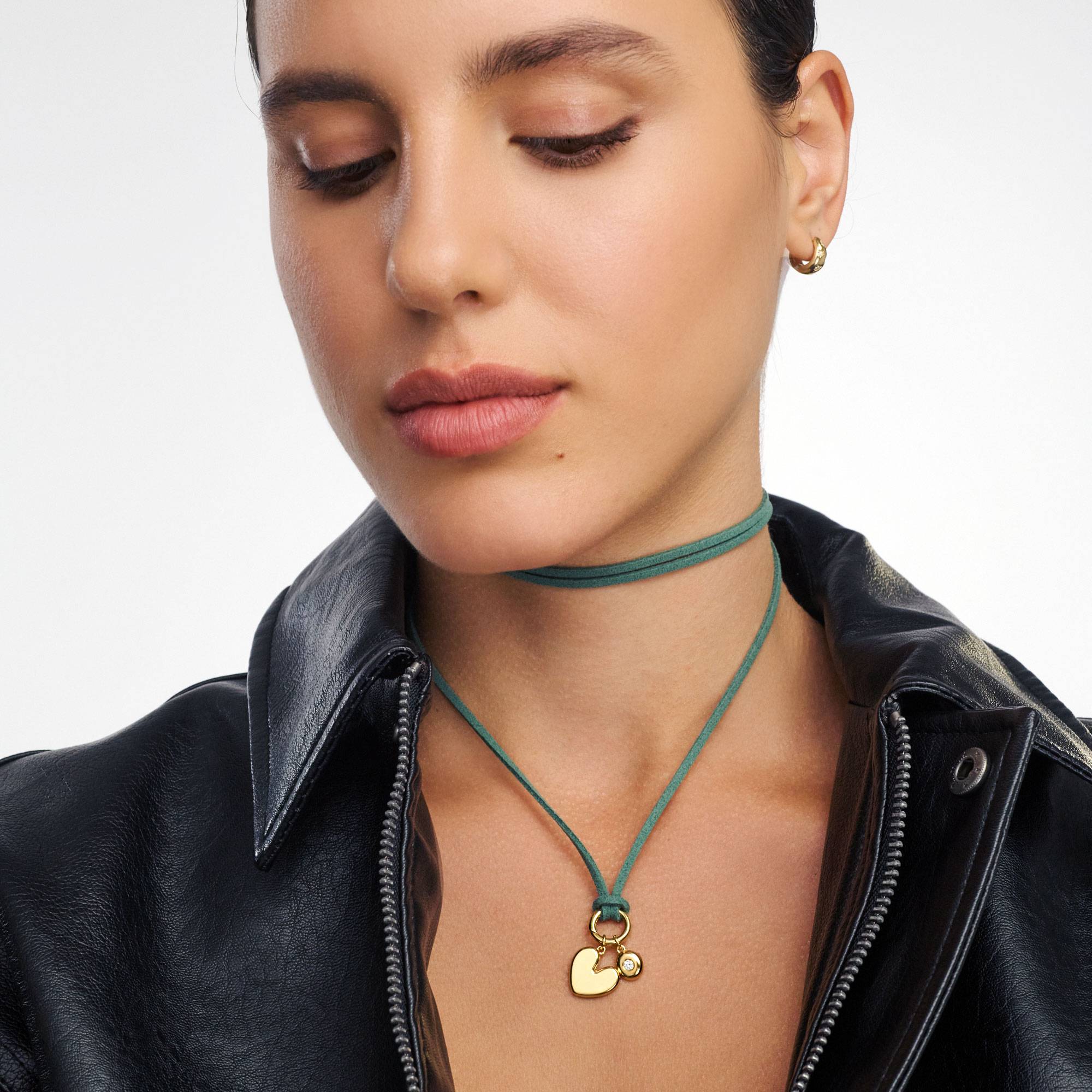 Matcha Green Bubble Initial Necklace with Diamond - Gold Vermeil-1 product photo