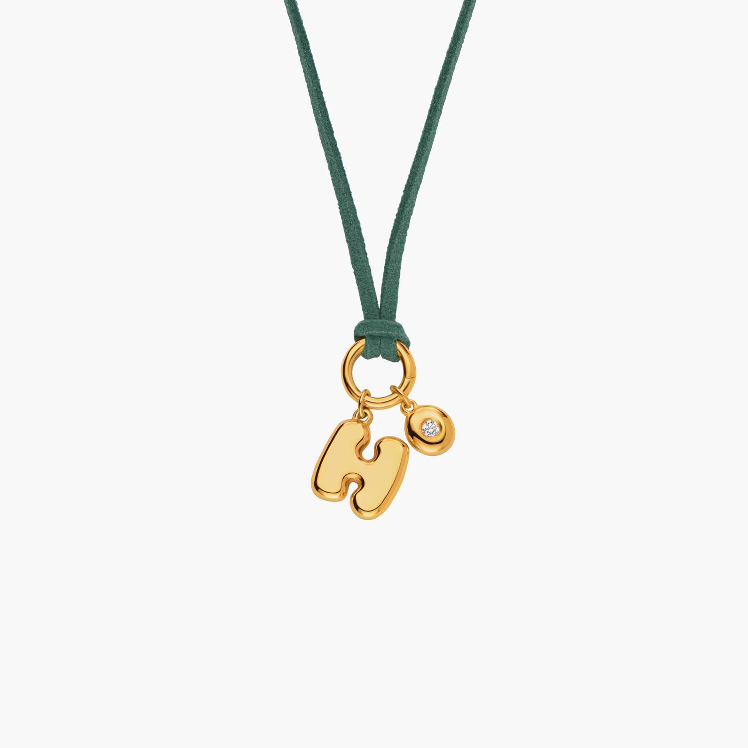 Matcha Green Bubble Initial Necklace with Diamond - Gold Vermeil-4 product photo