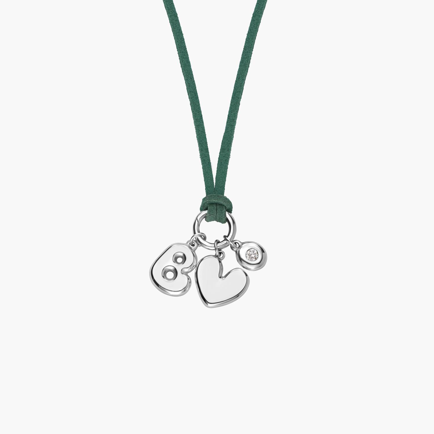 Matcha Green Bubble Initial Necklace with Diamond - Silver