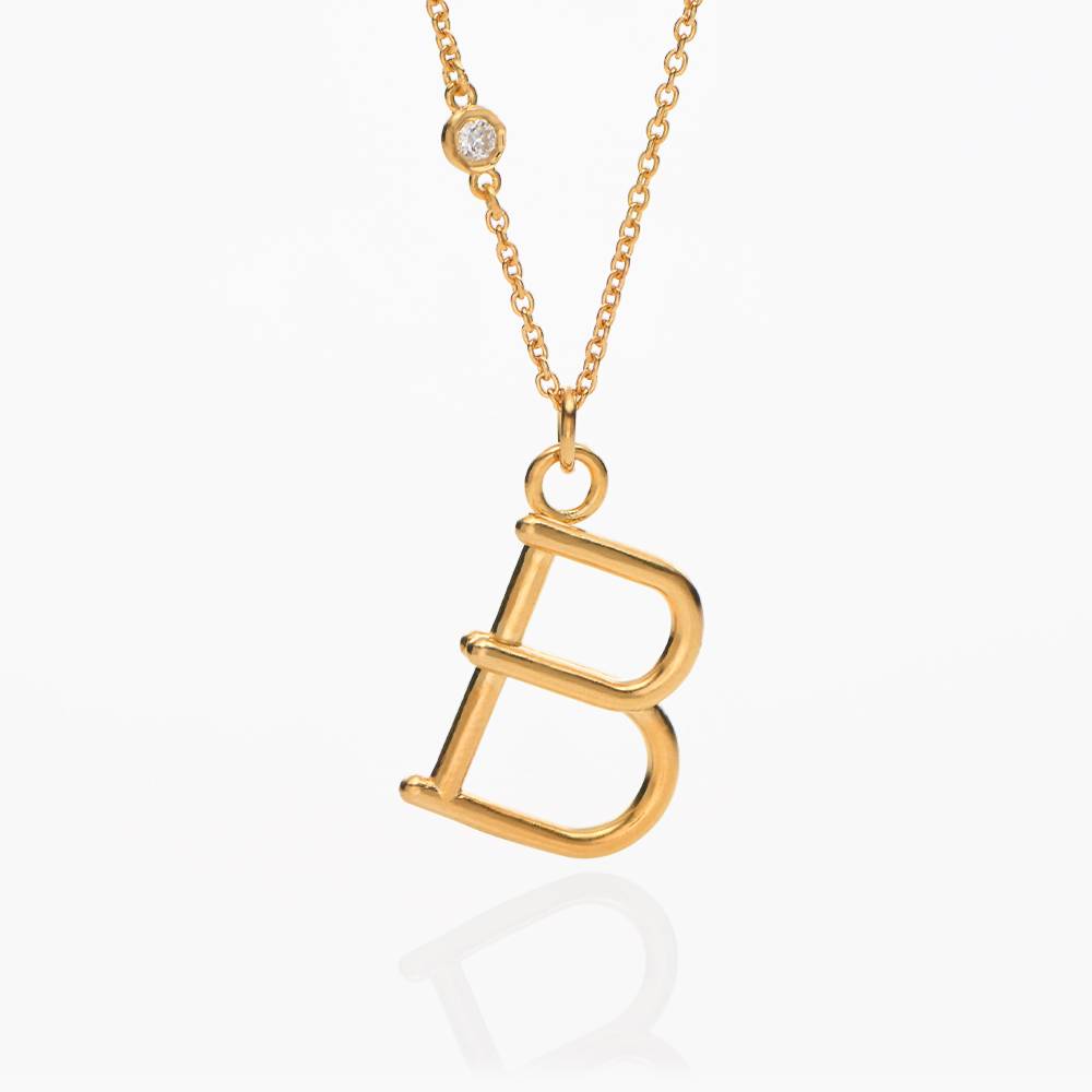 Matchstick Initial Necklace with Diamonds- Gold Vermeil product photo