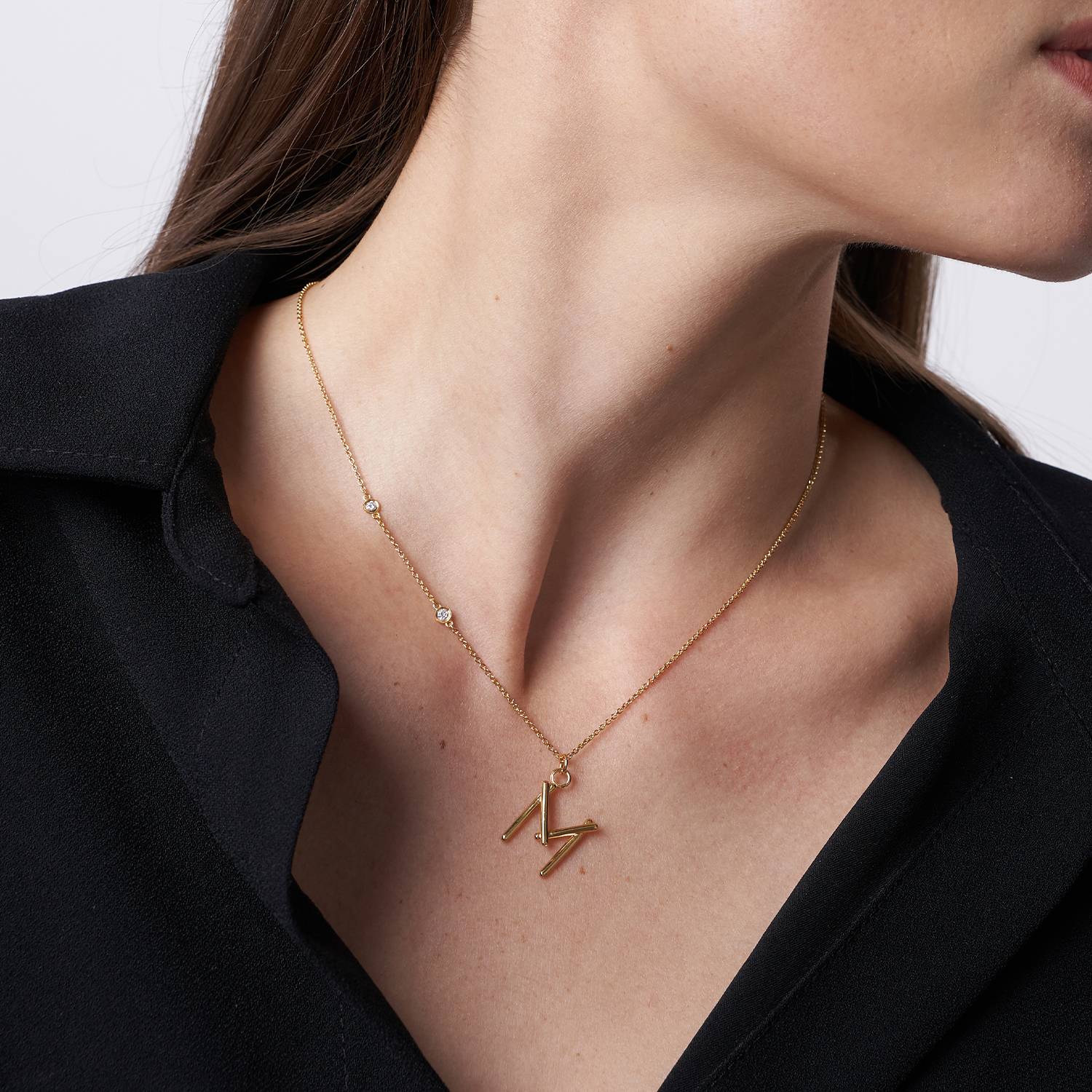 Matchstick Initial Necklace with Diamonds- Gold Vermeil-1 product photo