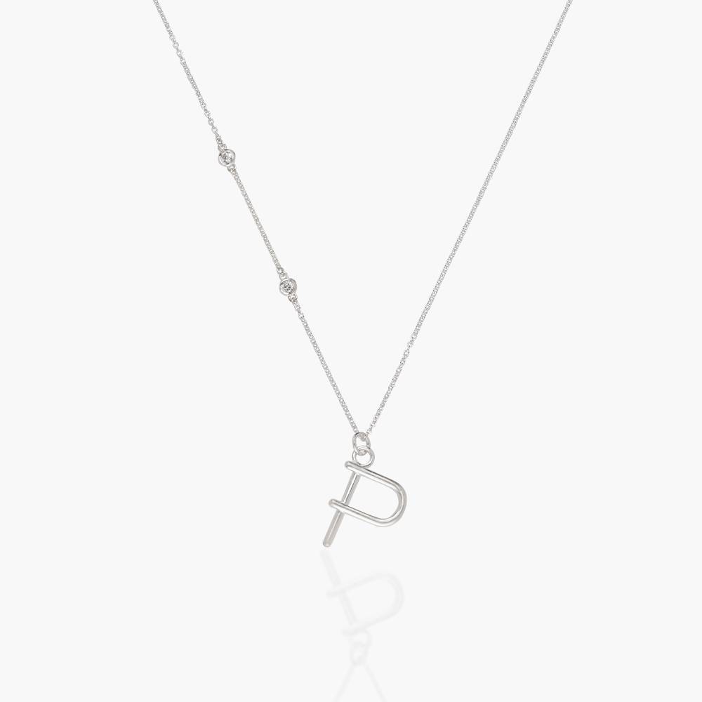 Matchstick Initial Necklace with Diamonds- Silver-1 product photo