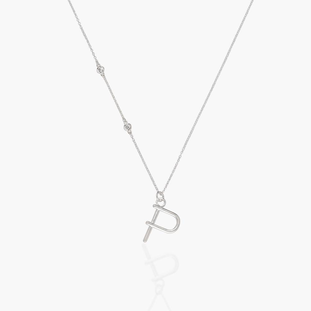 Matchstick Initial Necklace with Diamonds- Silver-5 product photo