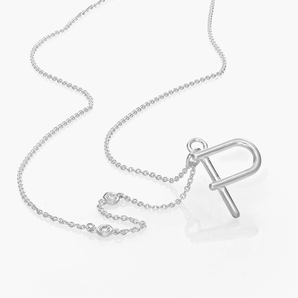 Matchstick Initial Necklace with Diamonds- Silver-2 product photo