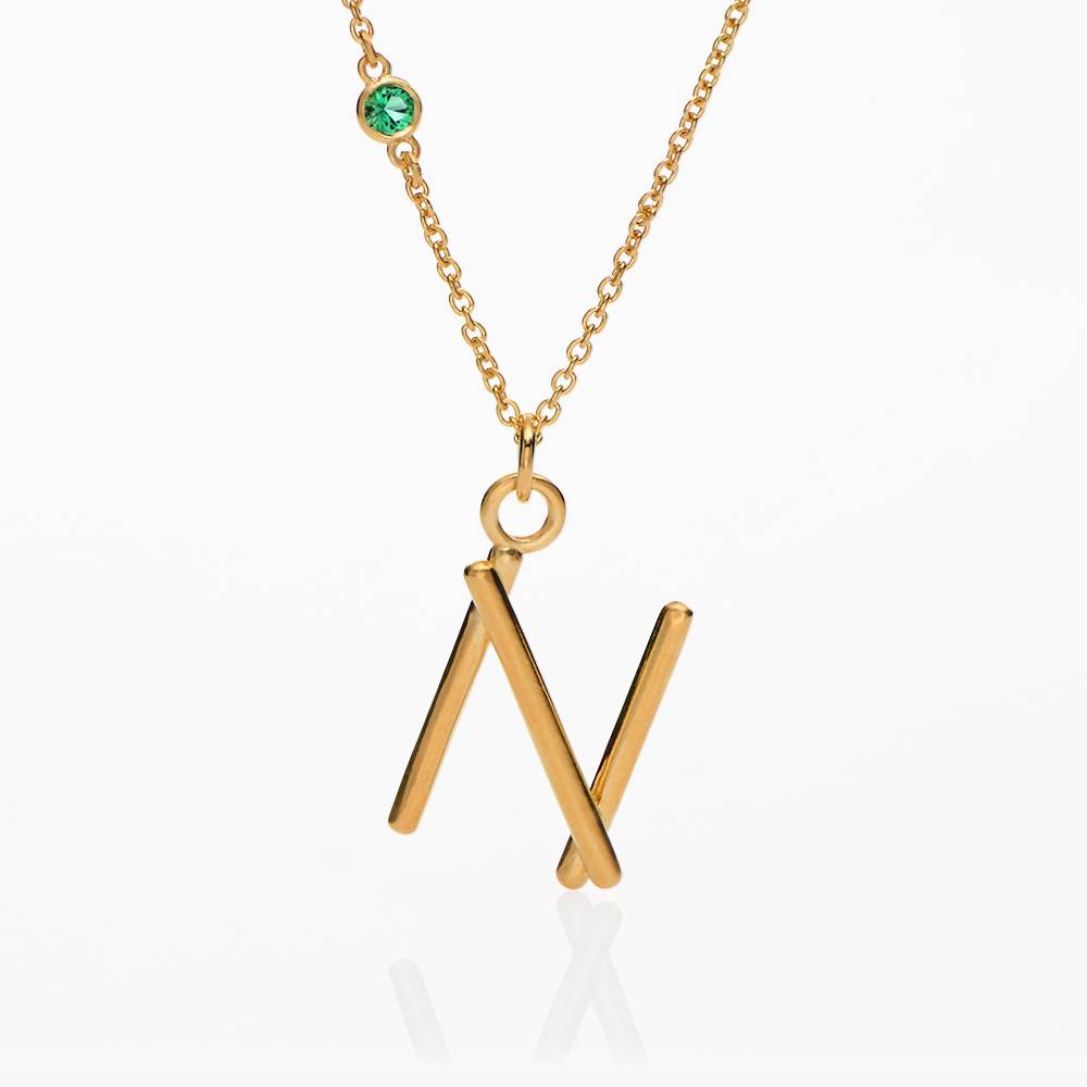 Matchstick Initial Necklace with Green Emerald - Gold Vermeil-2 product photo