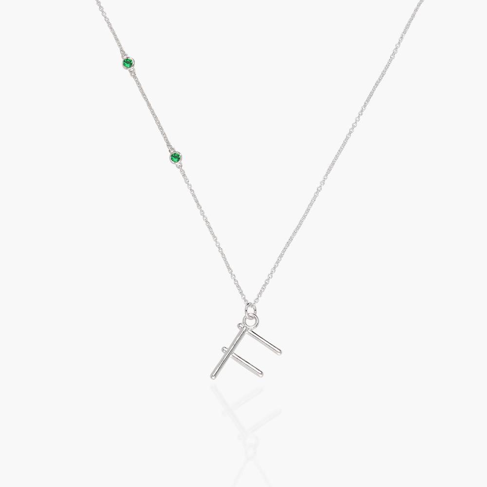 Matchstick Initial Necklace with Green Emerald- Silver-2 product photo