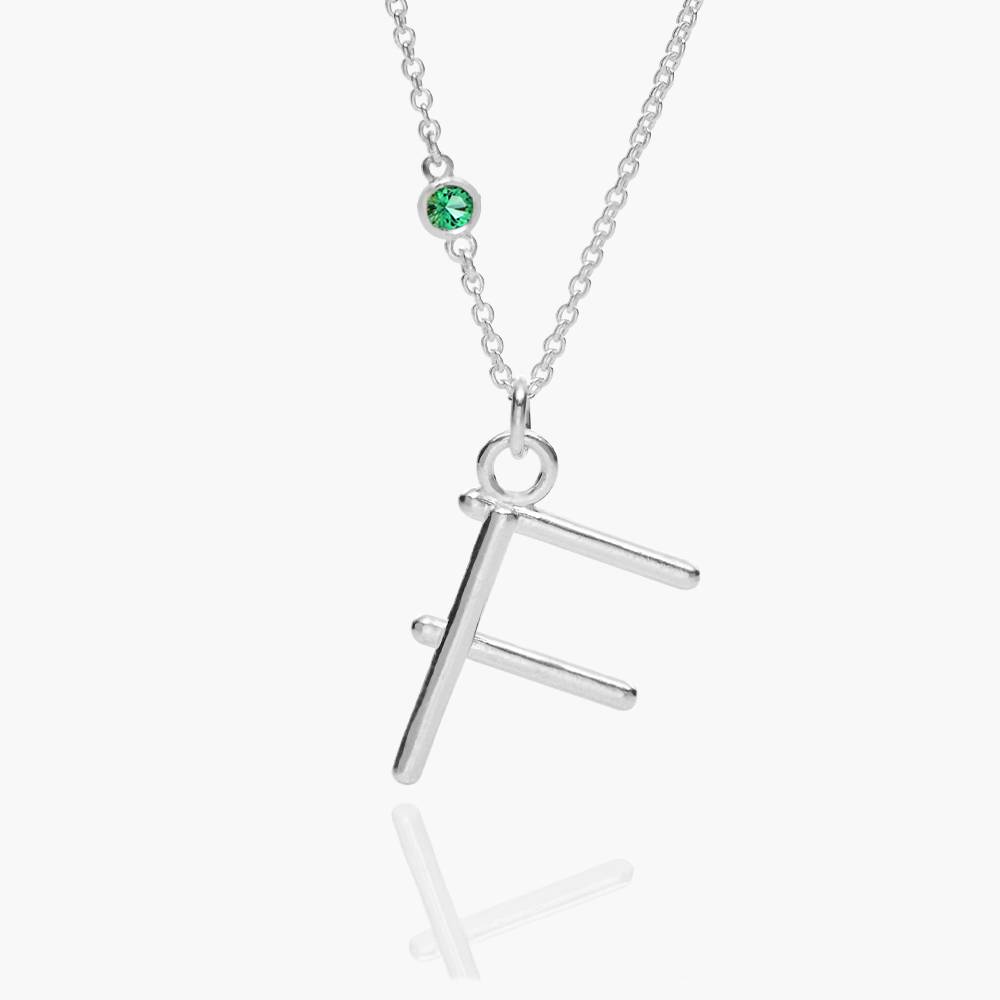 Matchstick Initial Necklace with Green Emerald- Silver-4 product photo