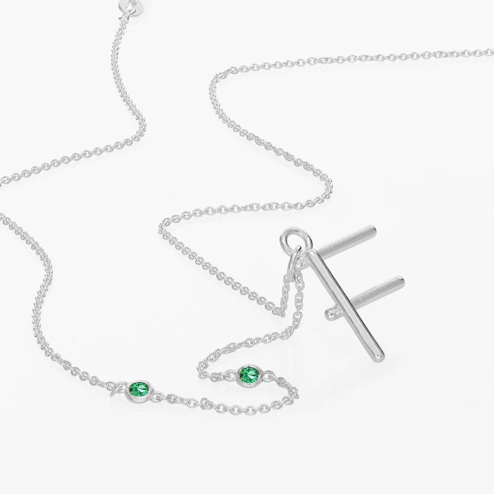 Special Offer! Matchstick Initial Necklace with Green Emerald- Silver