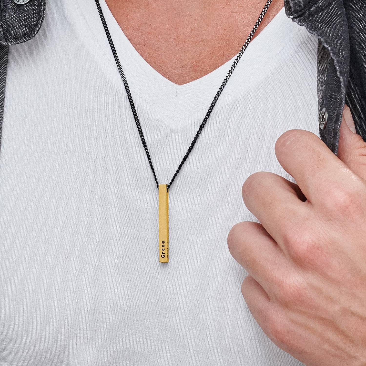 Men 3D Bar Necklace in Gold-5 product photo