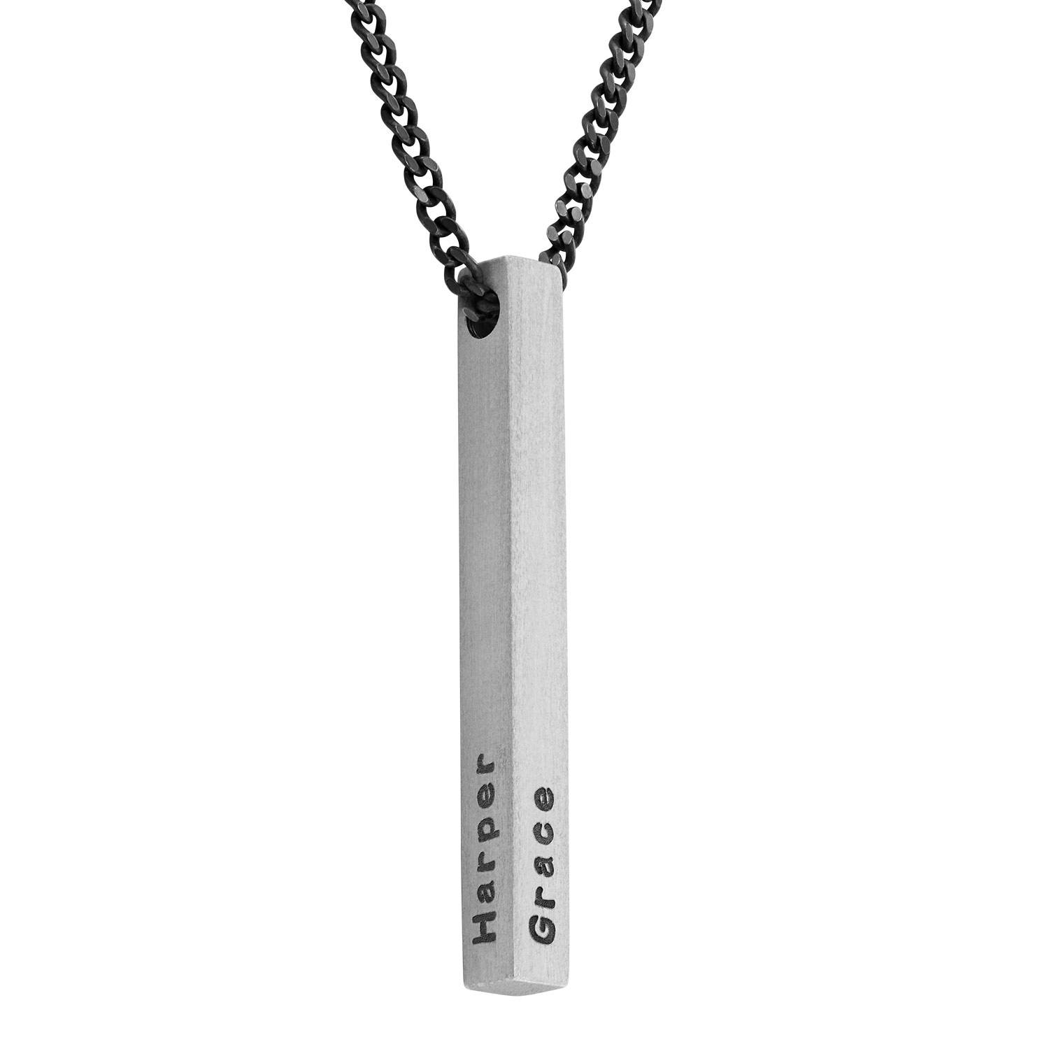Men 3D Bar Necklace in Matte Silver-2 product photo