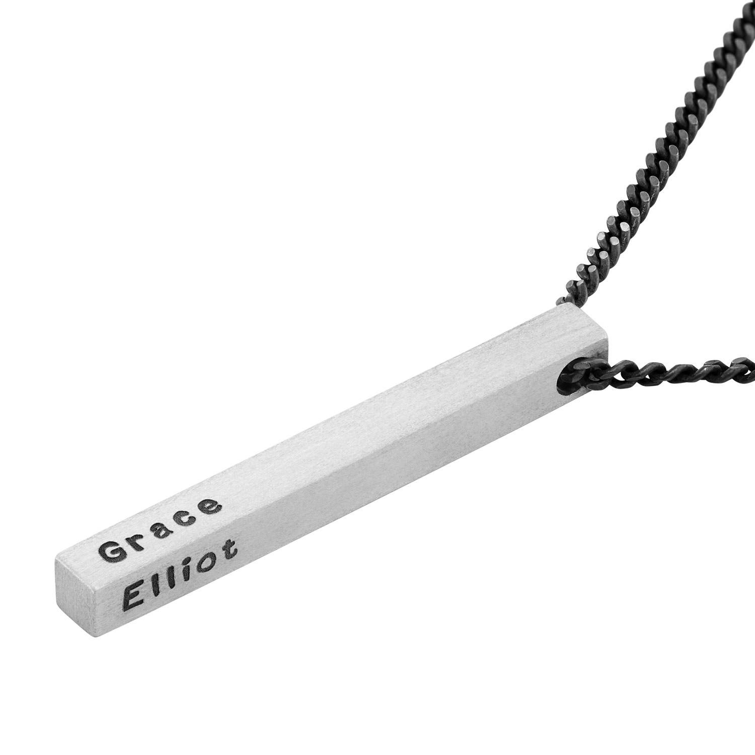 Men 3D Bar Necklace in Matte Silver-4 product photo