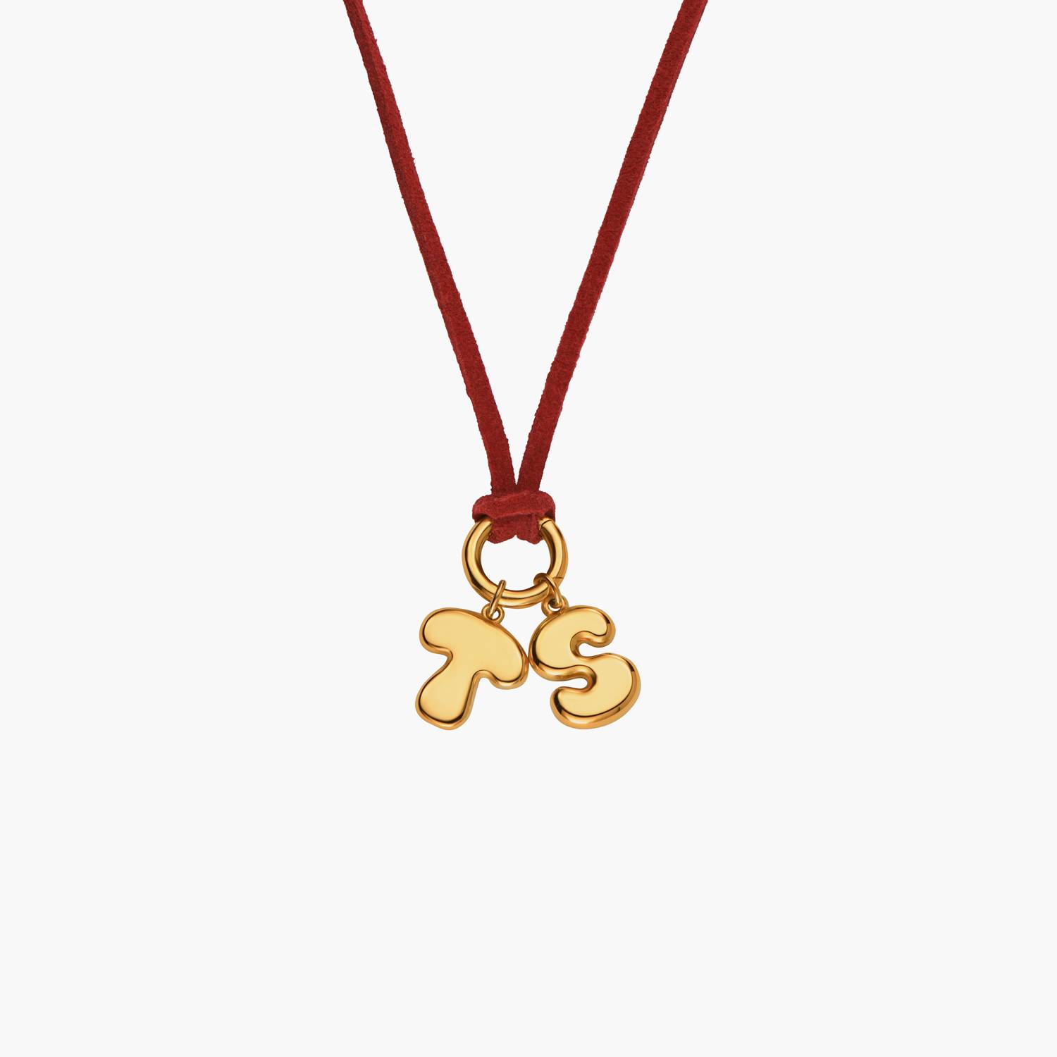 Merlot Red Bubble Initial Necklace - Gold Vermeil-3 product photo