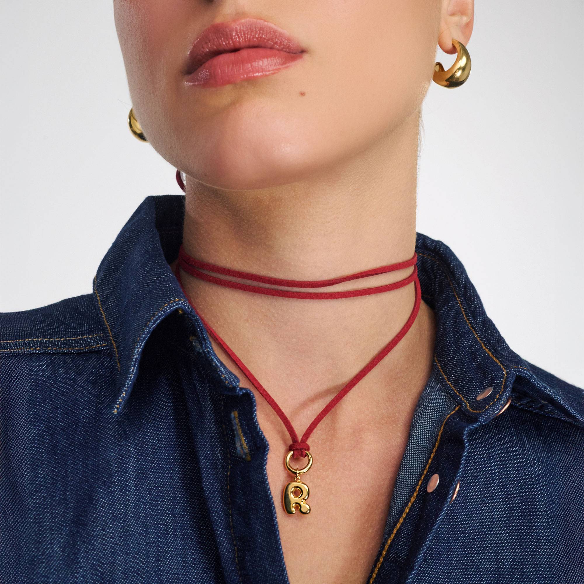 Merlot Red Bubble Initial Necklace - Gold Vermeil-2 product photo