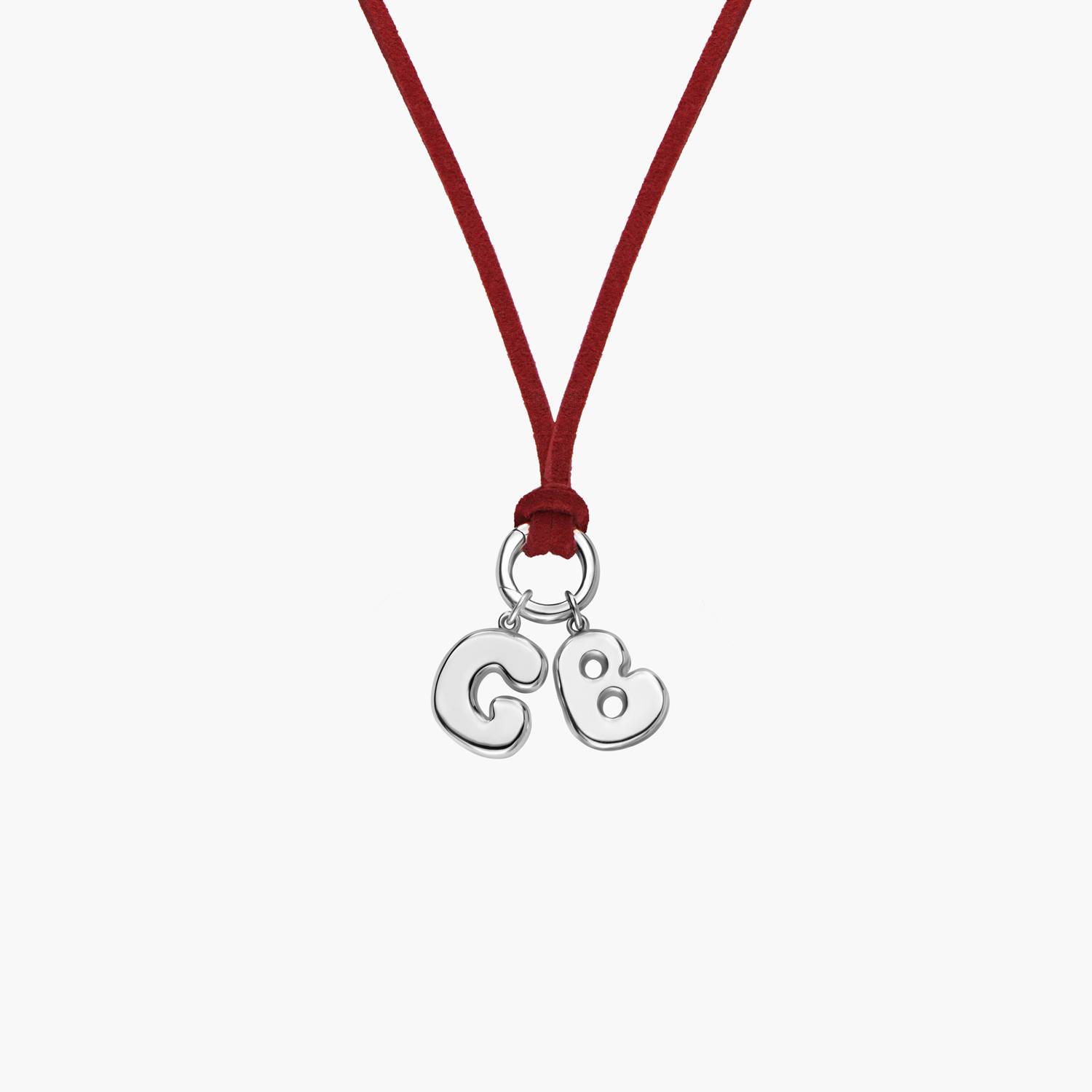 Merlot Red Bubble Initial Necklace - Silver-4 product photo