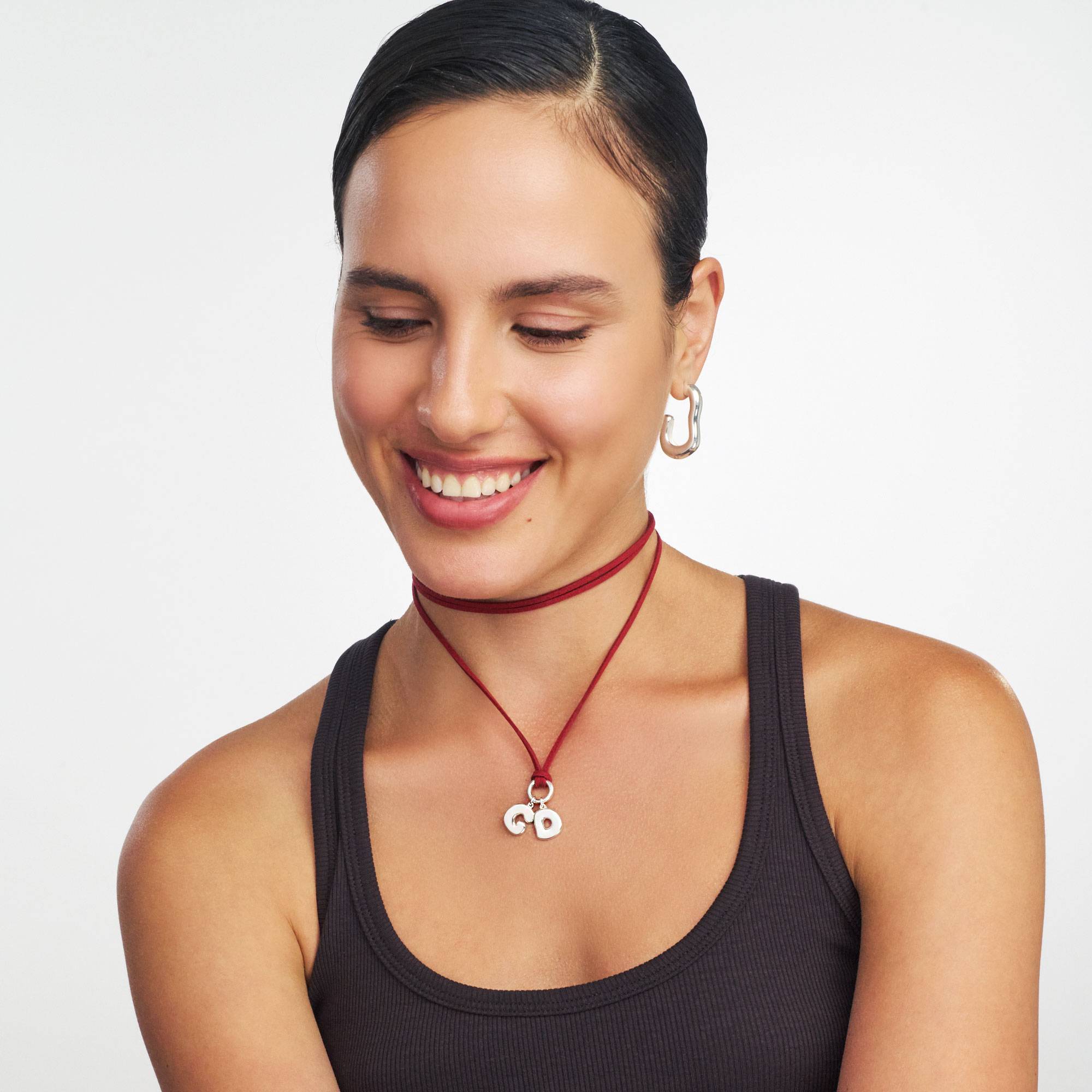 Merlot Red Bubble Initial Necklace - Silver-1 product photo