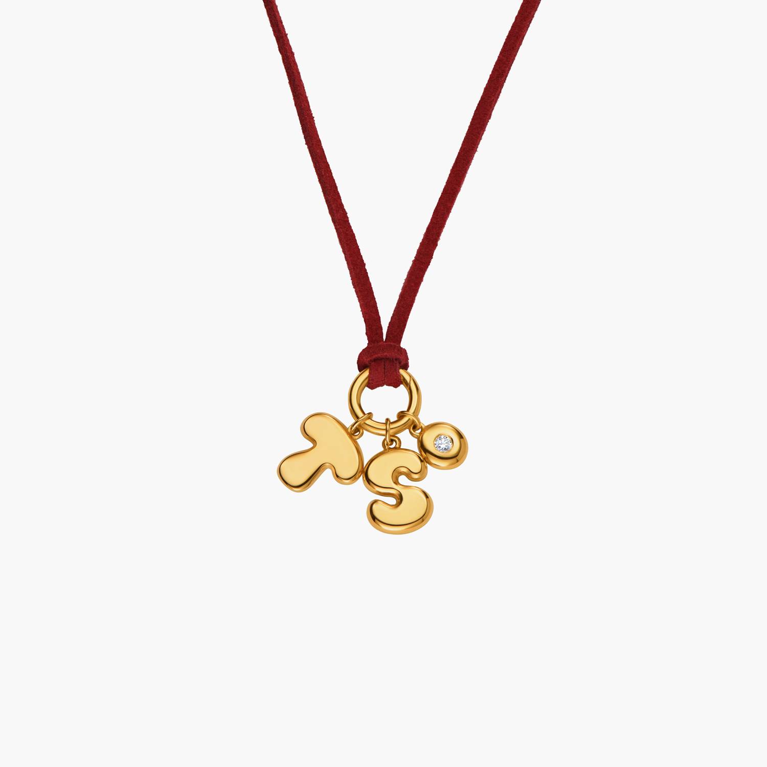 Merlot Red Bubble Initial Necklace with Diamond - Gold Vermeil