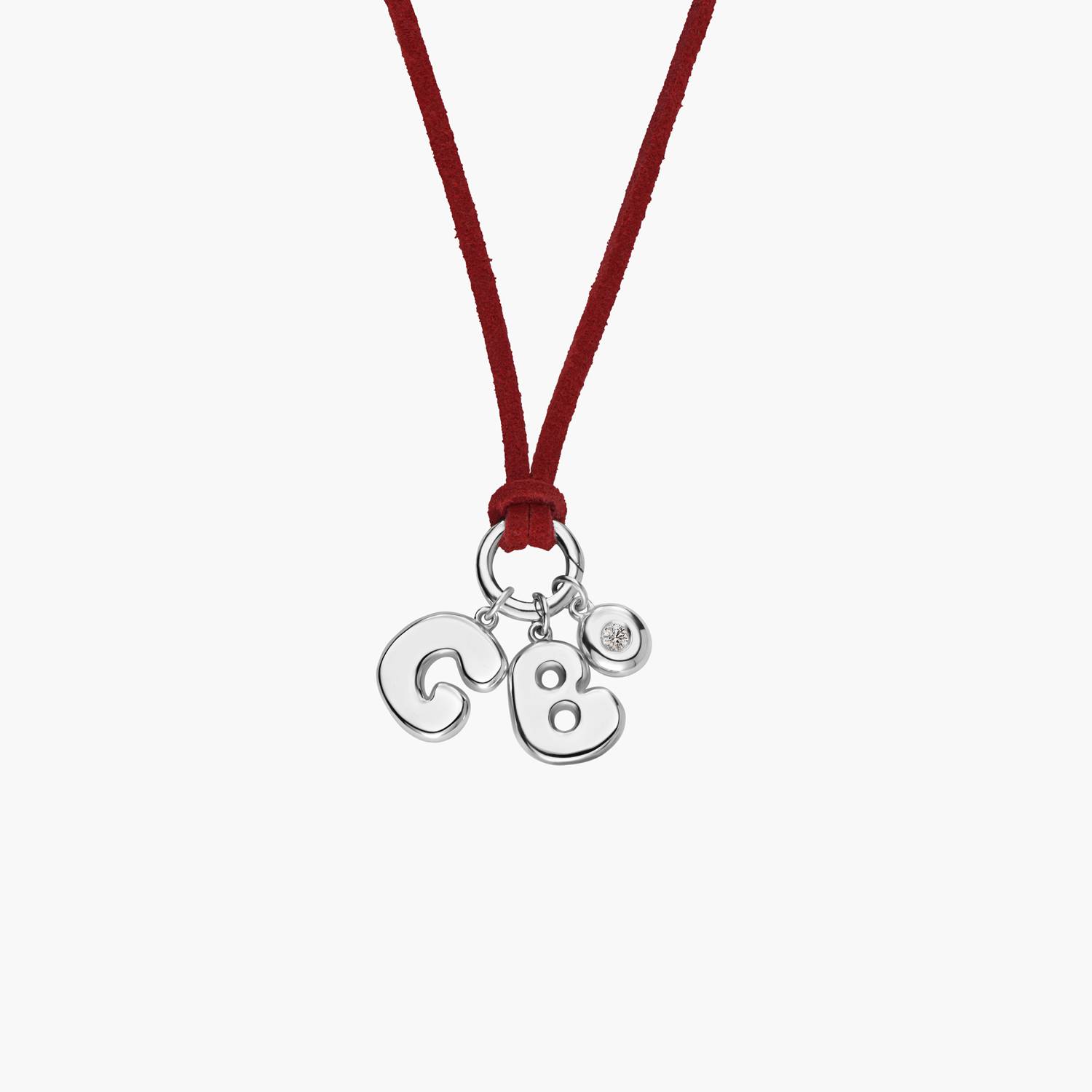 Merlot Red Bubble Initial Necklace with Diamond - Silver-4 product photo