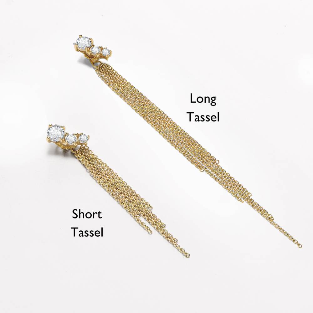 Mimosa Long Tassel Single Stud with 0.3 CT Diamond- 14k Solid Gold-2 product photo